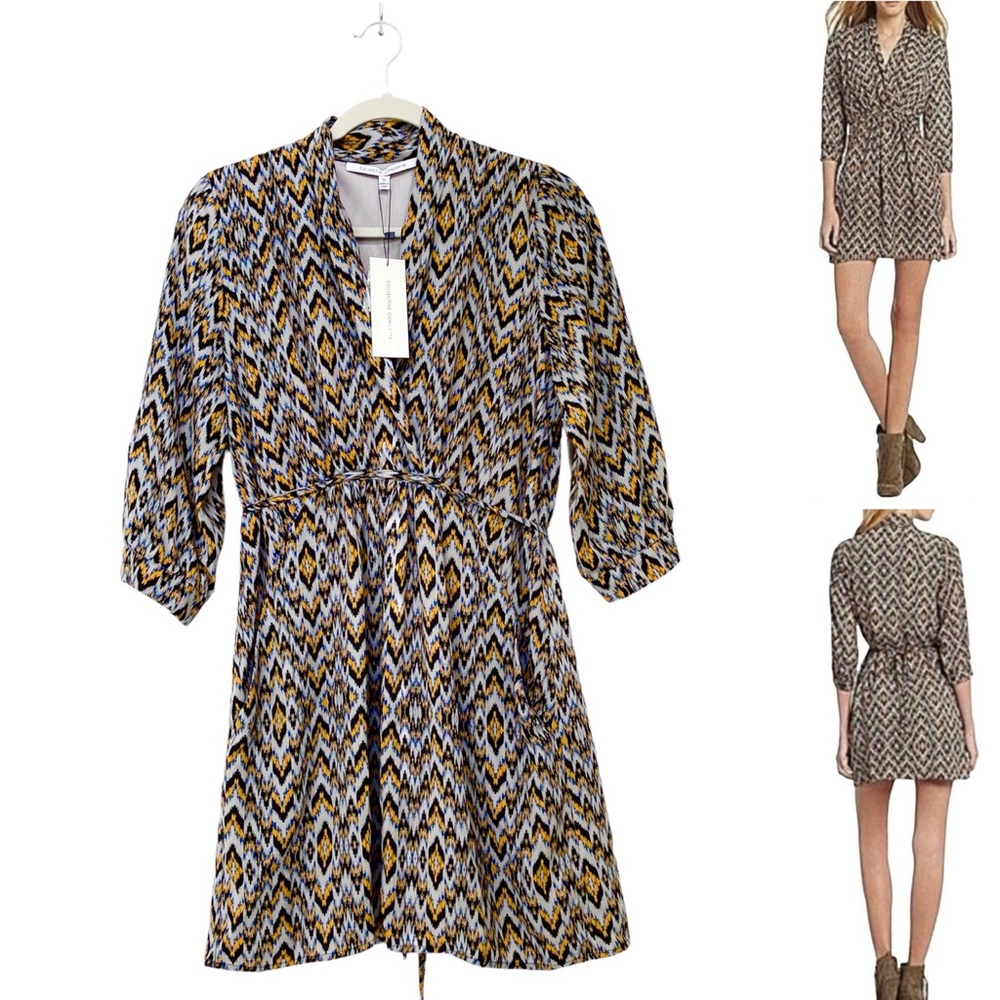 Collective Concepts Georgette Mini Dress Slash Pockets 3/4 Sleeves V-Neck